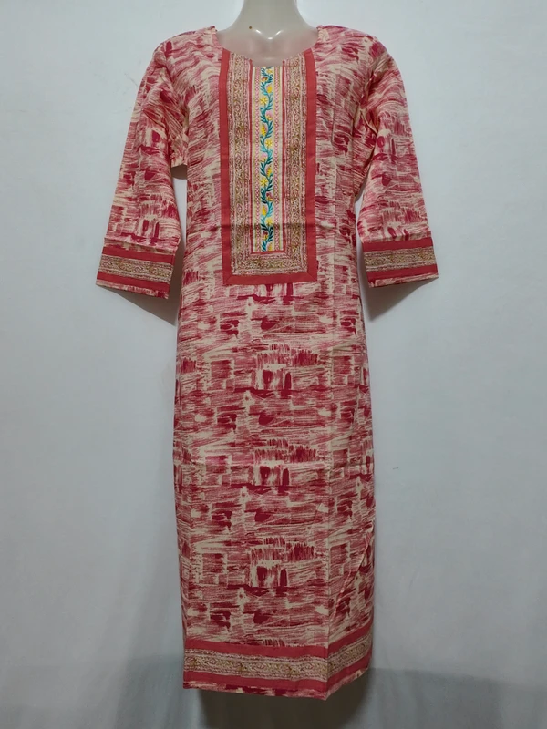 White Pink Brush Print Kurta - L