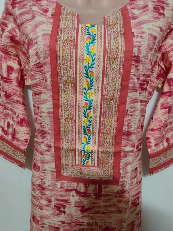 White Pink Brush Print Kurta - L