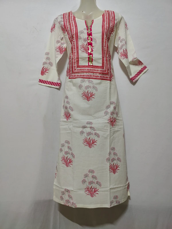 White Pink Print Kurta - 2XL