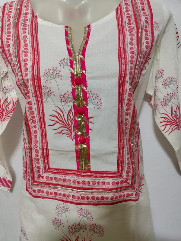 White Pink Print Kurta - S