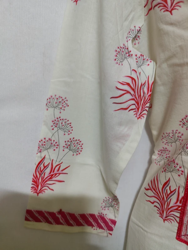 White Pink Print Kurta - S