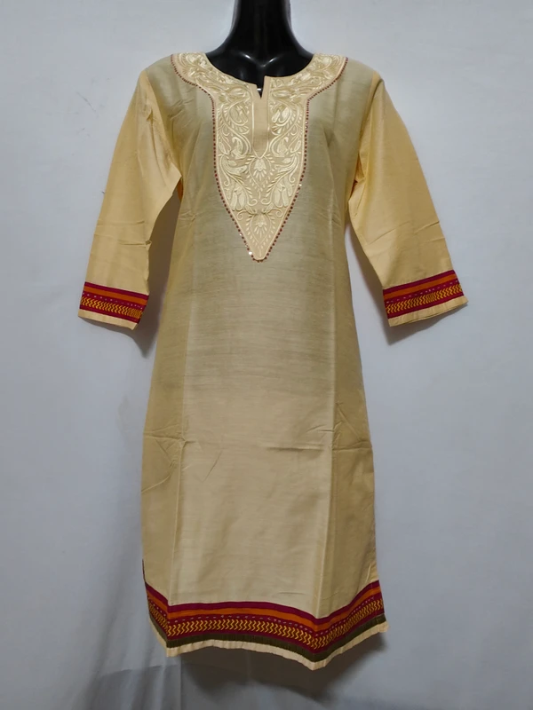 Yellow Embroidery Around Yoke Kurta - XL