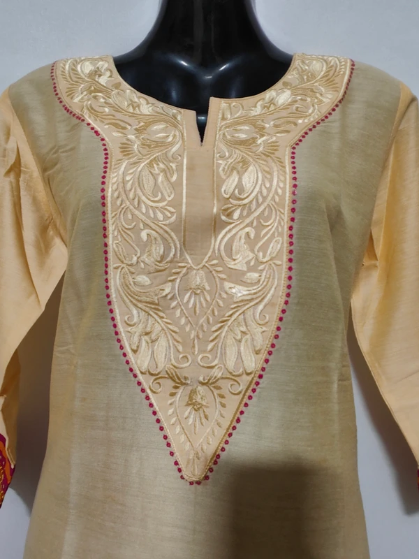 Yellow Embroidery Around Yoke Kurta - XL