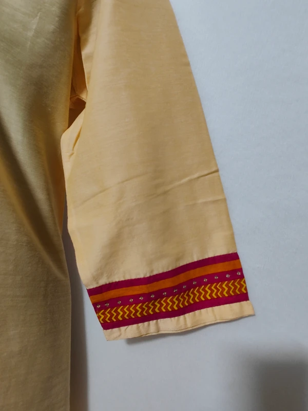 Yellow Embroidery Around Yoke Kurta - XL