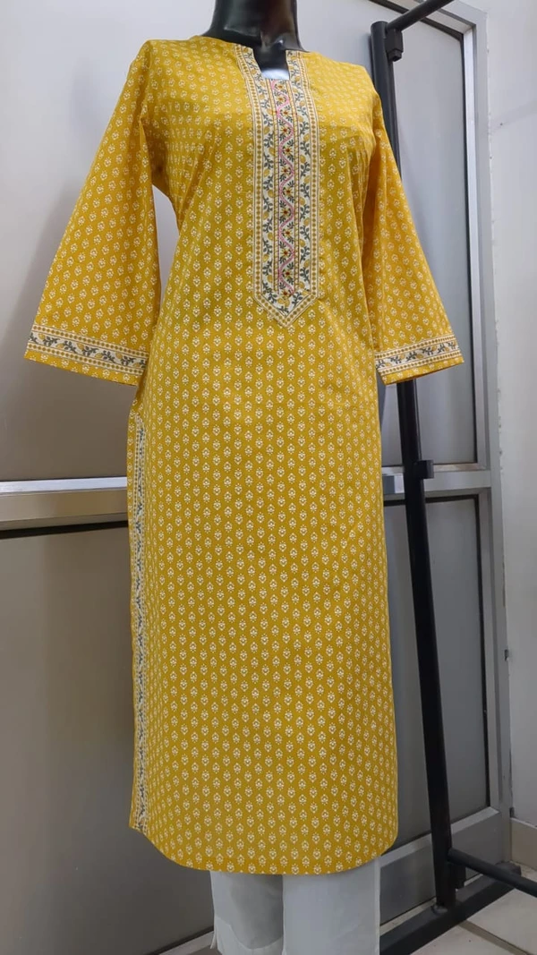 Yellow Off-White Small Print Kurta - XL