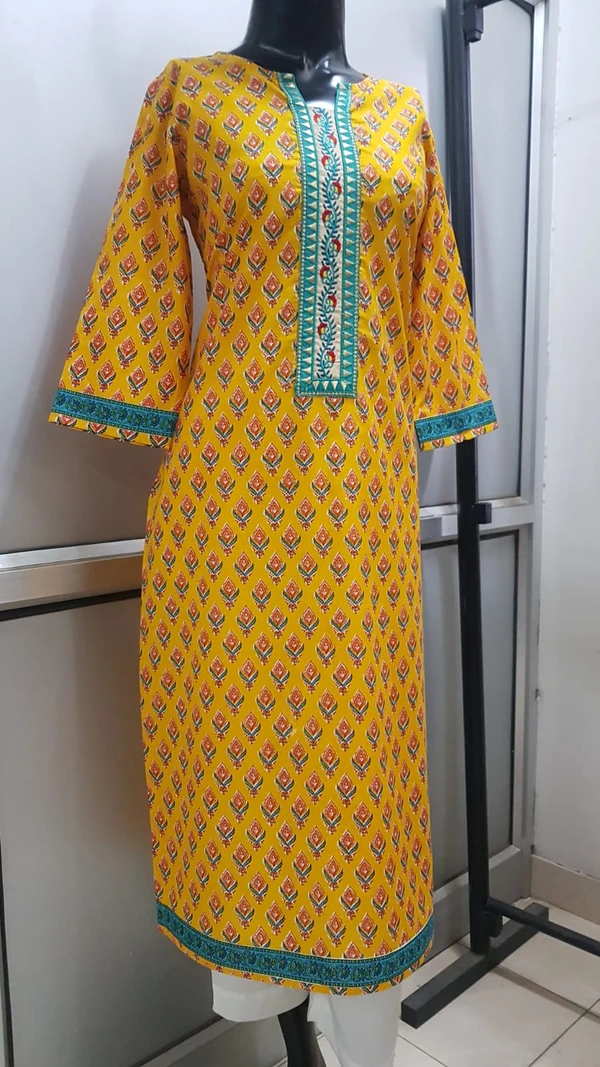 Yellow Orange Green Print Kurta - M