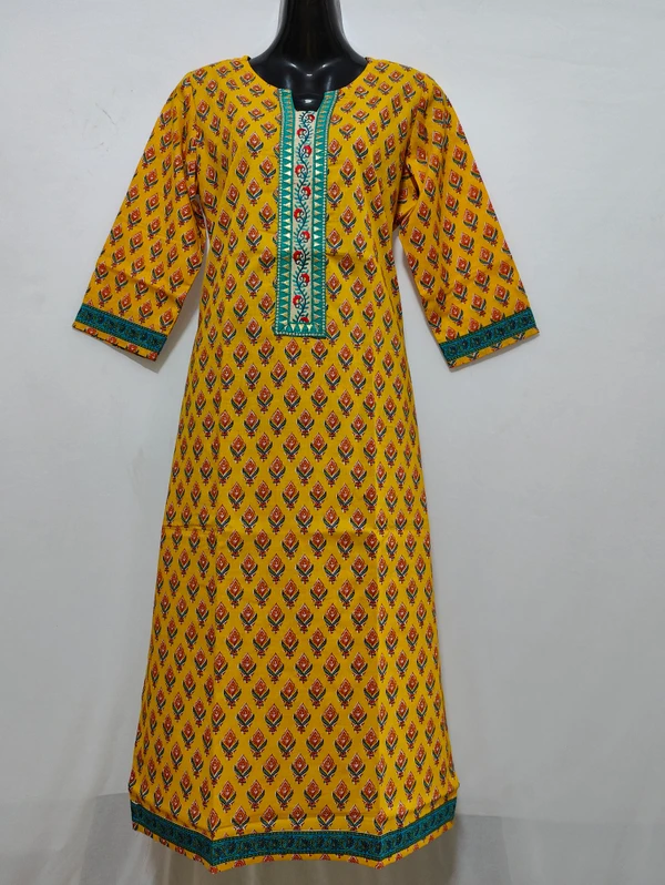 Yellow Orange Green Print Kurta - XL