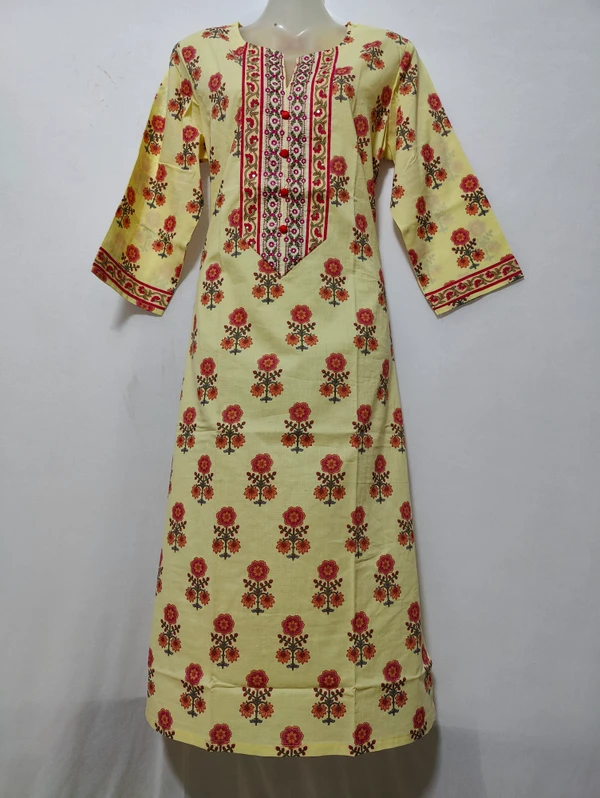 Yellow Pink Flower Kurta - L