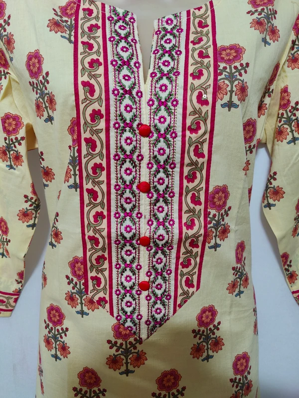 Yellow Pink Flower Kurta - 3XL