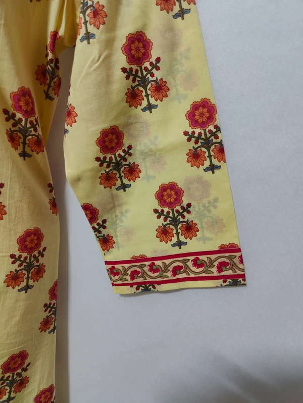 Yellow Pink Flower Kurta - M