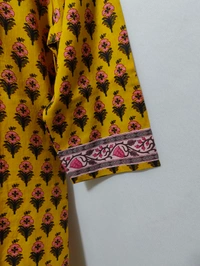 Yellow Pink Flowers Print Kurta - XL
