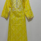Yellow White Embroidery Around Yoke Kurta - 3XL