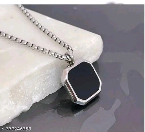 Men's "BLACK ONYX GEM" Necklace ! Men's Silver Stainless Steel