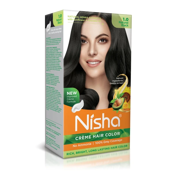 Nisha Creme Hair Color - Natural Black 1.0