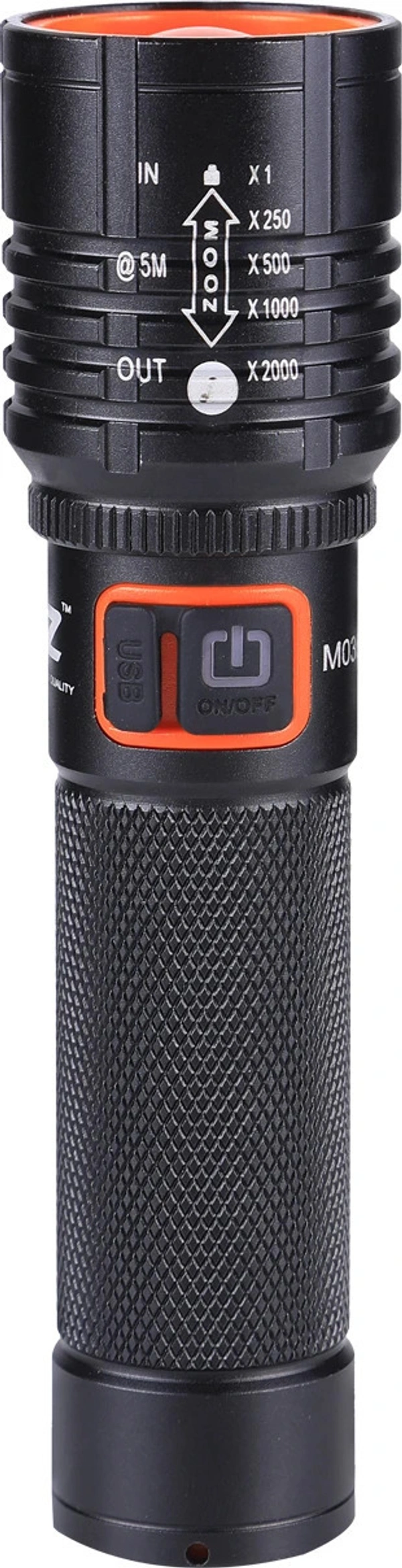 MZ 035 Super Zoom Lense Torch - Dimensions Length 	      13.5 cm  Width 	      3.5 cm  Weight 	      300 g, Black, 599