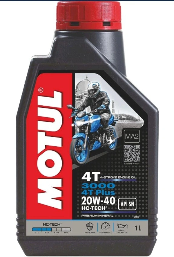Motul 3000 4T Plus 20W40 API SM HC Tech Engine Oil for Bikes (1 L)