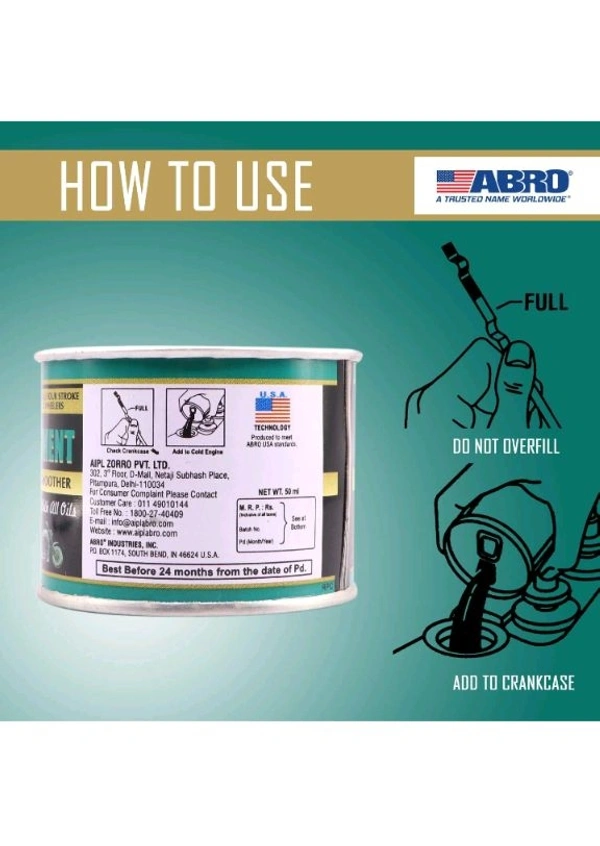 ABRO OT-511-B-T 4 Stroke Bike Motorcycle Petrol Oil Treatment for Engine Lubrication, Friction & Sound Reduction (50 ml)