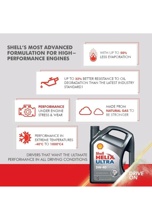 Shell Helix Ultra 5W-40 Fully Synthetic Motor Oil for Diesel and Gasoline Engines (4 L)