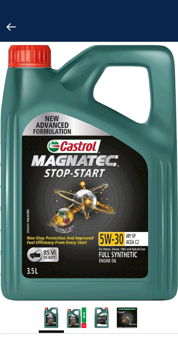 Castrol MAGNATEC STOP-START 5W-30 Full Synthetic Engine Oil for Petrol, Diesel and CNG Cars 3.5L
