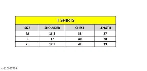 Best Selling Printed Half Sleeeves T shirt for man  (pack Of - 1)Name: Best Selling Printed Half Sleeeves T shirt for man  (pack Of - 1)Fabric: PolyesterSleeve Length: Short SleevesPattern: PrintedNet Quantity (N): 1Sizes:M (Chest Size: 38 in, Length Size: 27 in) L (Chest Size: 40 in, Length Size: 28 in) XL (Chest Size: 42 in, Length Size: 29 in) We deliver full high quality print 