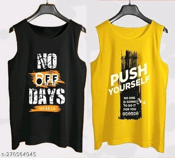 Smarty Men Printed Vest Black and Yellow Gold ( Combo - 2)Name: Smarty Men Printed Vest Black and Yellow Gold ( Combo - 2)Fabric: Cotton BlendSleeve Length: SleevelessPattern: PrintedNet Quantity (N): 2Men Black Grey Printed VestSizes: M (Chest Size: 38 in, Length Size: 27 in) L (Chest Size: 40 in, Length Size: 28 in) XL (Chest Size: 42 in, Length Size: 29 in) Country of Origin: In