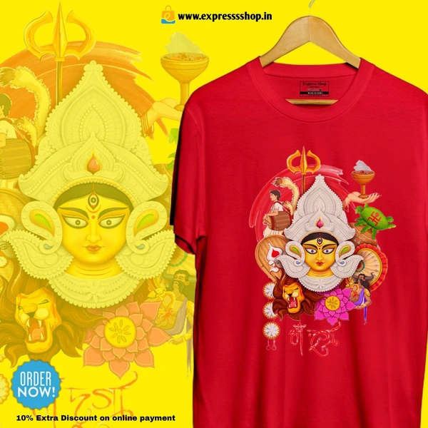 Express Shop  Durga puja special Cotton T-shirt (100%cotton) - Royal Blue, Pink Flamingo, Purple