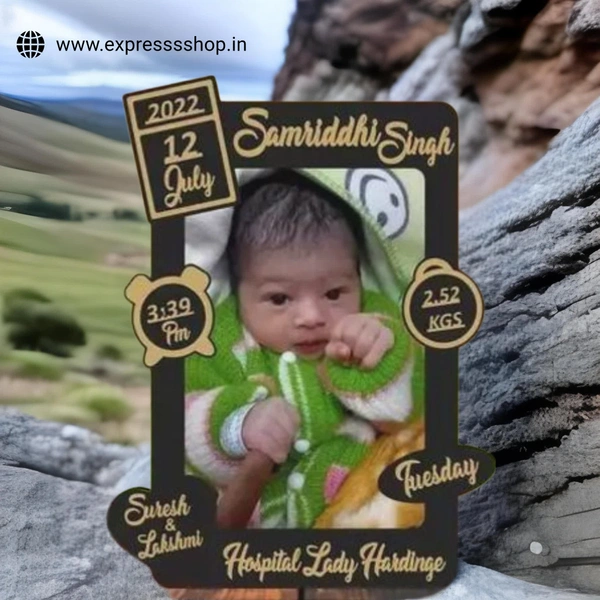 New Born Customized Baby Photo Frame With Details For Wall Home Room Gift Name: New Born Customized Baby Photo Frame With Details For Wall Home Room 