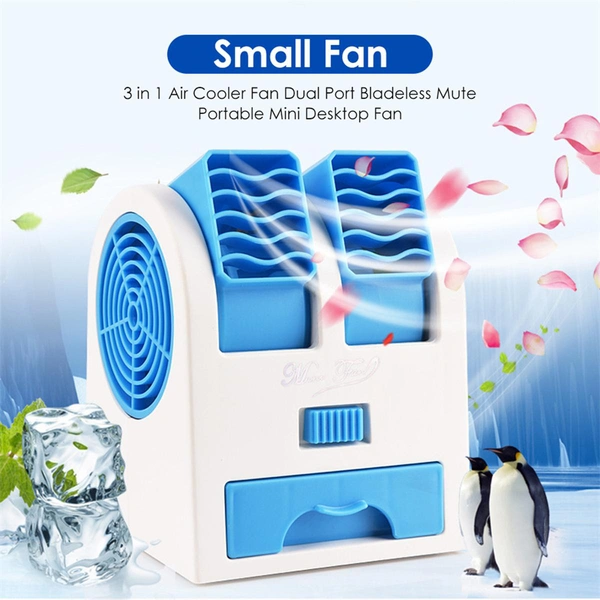 unique Portable Mini USB Battery Operated Air Conditioner Mini Water Air Cooler Cooling Fan Blade Less Duel Blower with Ice Chamber Perfect for Desk,Office,Study,Library,Room,Home, (BLACK)