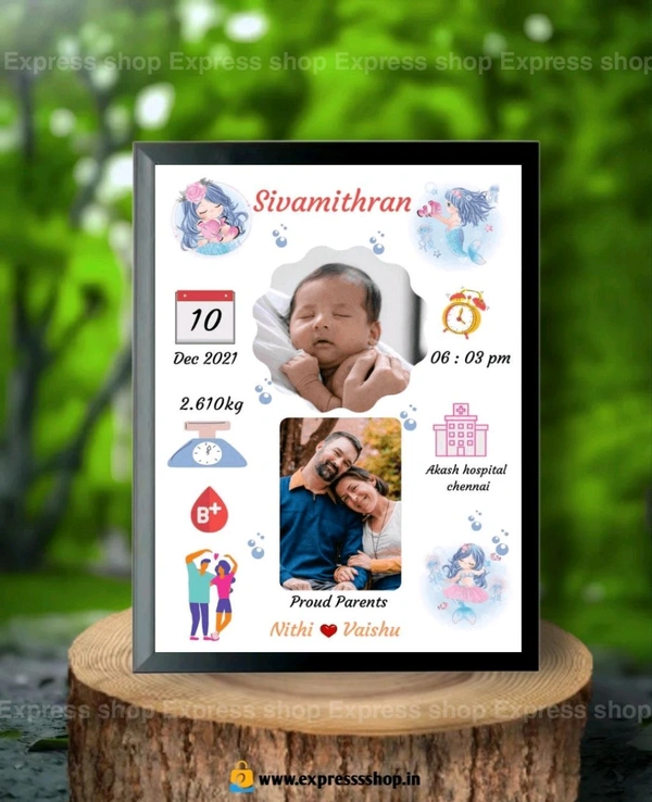 New Born Customized Baby Photo Frame With Details For Wall Home Room Gift Name: New Born Customized Baby Photo Frame With Details For Wall Home Room Gift 