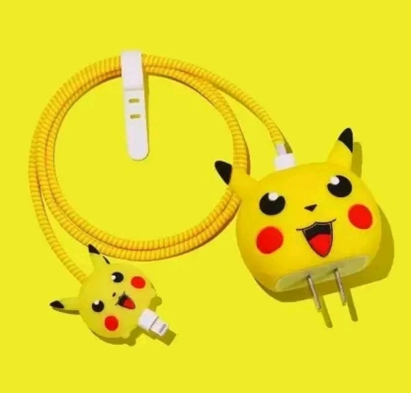 Express Shop  iPhone Charger Cover For 18W/20W | Cartoon Character 3D Design Poke Pichachu Cable Protector (Yellow) - Android