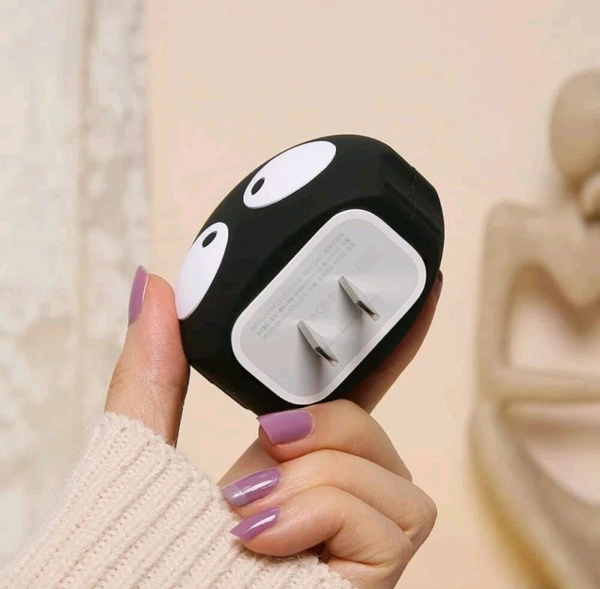 Express Shop  iPhone Charger Cover For 18W/20W | Cute 3D Cartoon Character Big Eyes CarbonBall Cable Protector (Black) - Android