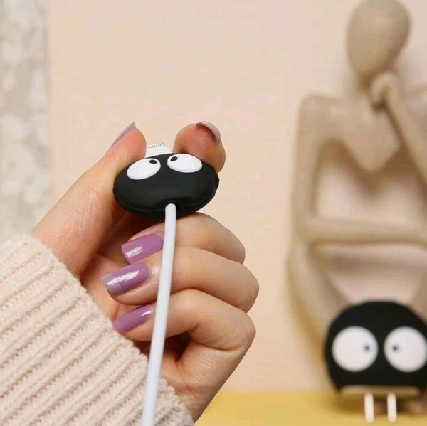 Express Shop  iPhone Charger Cover For 18W/20W | Cute 3D Cartoon Character Big Eyes CarbonBall Cable Protector (Black) - Android