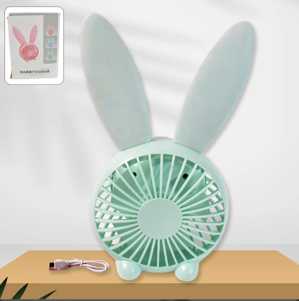 USB Desk Fan, Cute Ergonomic Small Desk Fan Rabbit Shape Rounded Curves for Kids for Camping ( 1 Pc /Plastic)