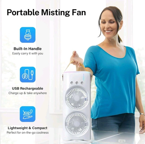 Express Shop Double Ended Spray Fan, Three-Hole Spray Charging Fan, High-Wind Cooling Electric Fan Desktop Double-Head Powerful Air Cooler 3 Wind Speeds for Indoor Outdoor Office Bedroom (1 Pc / With Remote)