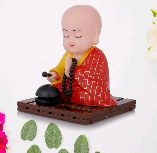 Solar Powered Sitting Buddha Statue for Gifting | Home Decor and Car Dashboard, Moving Head and Hand | Decor for Living Room Car Office (1 Pc / Big)