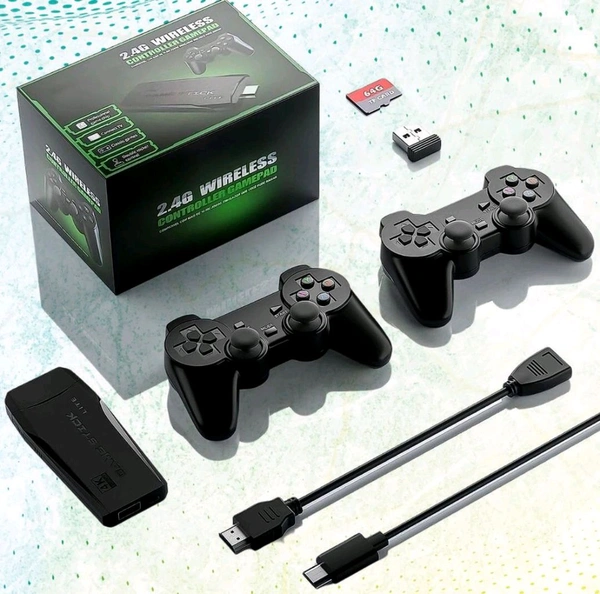 Wireless Controller Gamepad Gaming Console with 10,000+ Games, 4k Ultra HD Game Sticks Output, and 2.4GHz Wireless Controller Video Games with 64gb Memory Card for TV Plug and Play, Dual Player (1 Set / Battery not included)