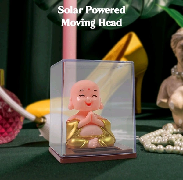 Solar Power Moving Head Buddha Statue Car Ornament, Automatic Drive, Wobble Light, Energy Induction, Solar Buddha Statue, Decorative, Vivid, Unique Shape for Car (1 Pc / Mix Color)