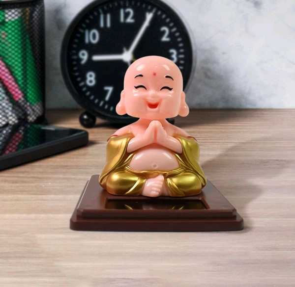 Solar Power Moving Head Buddha Statue Car Ornament, Automatic Drive, Wobble Light, Energy Induction, Solar Buddha Statue, Decorative, Vivid, Unique Shape for Car (1 Pc / Mix Color)