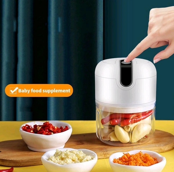 Wireless USB Rechargeable Mini Electric Garlic Machine / Chopper, Food Processor For Garlic, Ginger, Onion, Vegetable, Meat, Nuts Stainless Steel Blades (250 Ml)