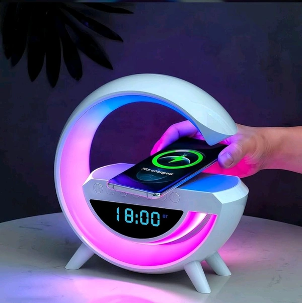 G Lamp Speaker - 3-in-1 Bluetooth Speaker with Fast Wireless Charging, RGB Light, and Sunrise Alarm Clock for Bedroom & Bedside Table (1 Pc)
