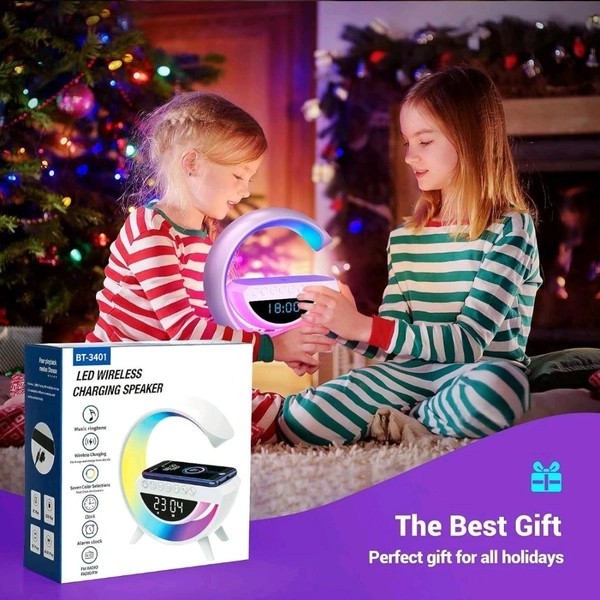 G Lamp Speaker - 3-in-1 Bluetooth Speaker with Fast Wireless Charging, RGB Light, and Sunrise Alarm Clock for Bedroom & Bedside Table (1 Pc)