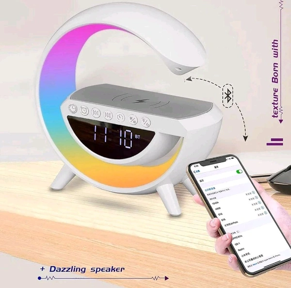 G Lamp Speaker - 3-in-1 Bluetooth Speaker with Fast Wireless Charging, RGB Light, and Sunrise Alarm Clock for Bedroom & Bedside Table (1 Pc)