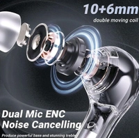 Bluetooth Headphones, Wireless Bluetooth 5.3 In-Ear with Microphones, 200mAh Battery, Transparent LED Display, ENC Noise Cancelling Earbuds, Earphones (1 Pc)
