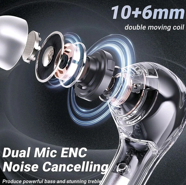 Bluetooth Headphones, Wireless Bluetooth 5.3 In-Ear with Microphones, 200mAh Battery, Transparent LED Display, ENC Noise Cancelling Earbuds, Earphones (1 Pc)
