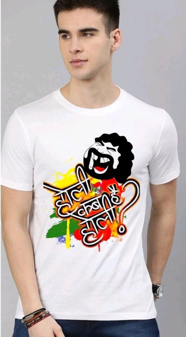 Happy Holi Tshirt Set Of 1 Cotton  - L