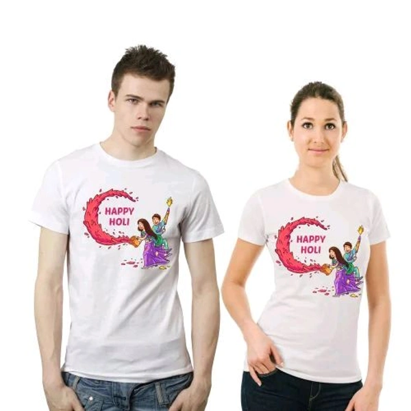 Happy Holi Tshirt Set Of 2 Cotton  - S