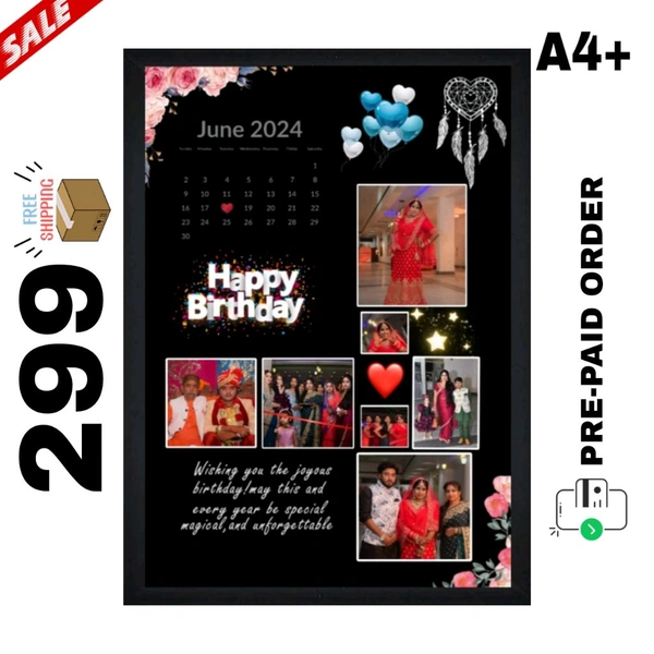🎉 **Personalized Birthday Calendar Frame (A4+ Size)**
🖼️ Add Your Favorite Photos + Custom Birthday Message