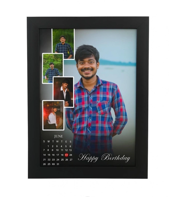 "Personalized Happy Birthday Photo Frame with Calendar – Custom Collage Design for Gifting"