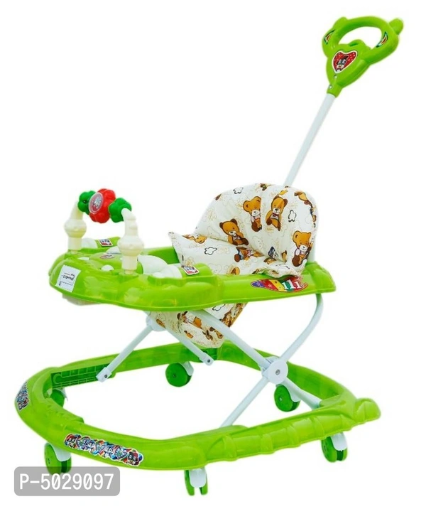 *Smart Musical Round Toddler Baby Walker with Comfy 3-in-1 Height Adjustable Activity with Light and Musical Toy Bar and Ultra Soft Seat for Kids with Parent Handle - Green, Free