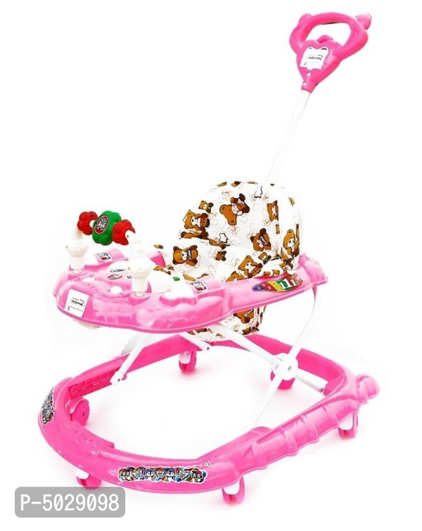 *Smart Musical Round Toddler Baby Walker with Comfy 3-in-1 Height Adjustable Activity with Light and Musical Toy Bar and Ultra Soft Seat for Kids with Parent Handle - Green, Free
